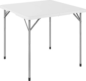 Tavolo da Campeggio Quadrato Pieghevole in Metallo e HDPE, 86x86x74 cm, Bianco...