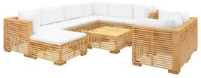 Set Divani da Giardino 10 pz con Cuscini Legno Massello di Teak