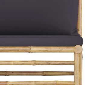 Set divani da giardino 4 pz con cuscini grigio scuro in bambù