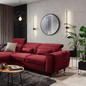 Divano angolare rosso allungabile/con contenitore (con penisola a sinistra/con chaise lounge) e rivestimento in velluto Foble – ELTAP