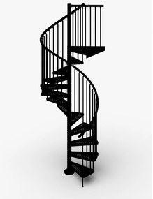 Scala a chiocciola a base tonda Zeta IRIS, larghezza 120 cm, struttura in acciaio galvanizzato nero, gradini in acciaio galvanizzato, colore nero