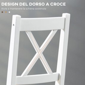 Set 4 Sedie per Cucina e Soggiorno con Schienale a Croce 41x46,5x86 cm in Legno di Pino Bianco e Rovere...
