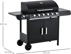 Barbecue a Gas GPL 7 Fuochi 135x50x100 cm con Fornello Laterale Nero...