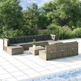 Set Divani da Giardino 10 pz con Cuscini in Polyrattan Grigio