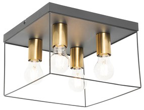 Plafoniera minimalista nera con dettagli oro 4 luci quadrata - Kodi