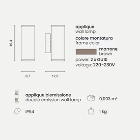 Applique NEVADA 9x12 cm per esterni in alluminio Marrone con diffusore in vetro