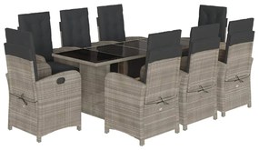 Set pranzo da giardino 9pz con cuscini grigio chiaro polyrattan