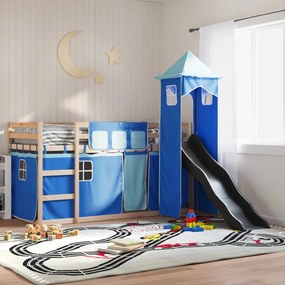 Letto A Castello Con Scivolo E Tende Blu 90x200 Cm /
