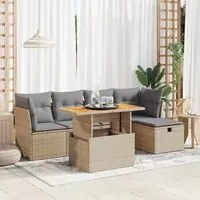 Set Divano da Giardino 6 pz con Cuscini Beige Polyrattan Acacia 3327969