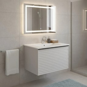 Mobile da bagno sospeso sotto lavabo Pixel stripes 1 cassetto L 60 x H 40 x P 45.5 cm grigio pastello laccato opaco, con  maniglia alluminio nero opaco