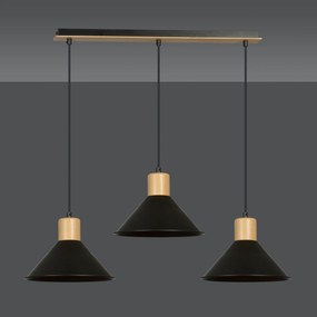 Sospensione Nordica 3 Luci Chandra In Acciaio Nero E Legno