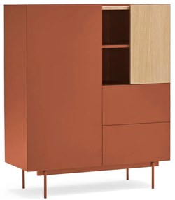 Cassettiera alta in rovere decorato in colore naturale mattone 100x45 cm Otto - Teulat