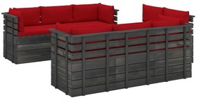 Set divani da giardino su pallet 9 pz con cuscini massello pino