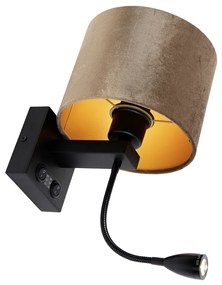 Lampada da parete nera con paralume in velluto marrone 18 cm - Brescia