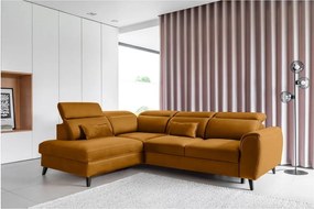 Divano angolare giallo allungabile/con contenitore (con penisola a sinistra/a L) e rivestimento in velluto Noble – ELTAP