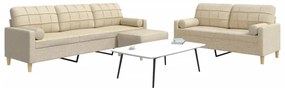 Set Divani 3 Pz Con Poggiapiedi E Cuscini Crema Tessuto /