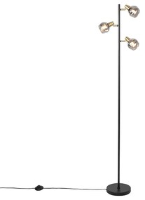Lampada da terra Art Déco nera e oro con vetro fumé 3 luci - VIDRO