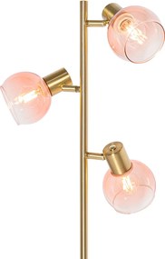 Lampada da terra smart oro con vetro rosa 3 luci incl. 3 Wifi P45 - Vidro