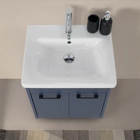 Mobile bagno sospeso 55 cm blu effetto legno con armadietto a specchio Sofia
