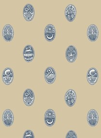 Josephine Munsey Carta da parati Linear Cameos - Shell, Churt Blue/ Cliffwell Stone