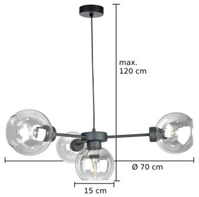 Lampadario a sospensione con filo KALIOPE 4xE27/60W/230V nero/limpido