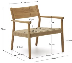 Kave Home - Poltrona Yalia in legno massiccio di rovere FSC 100% finitura naturale e seduta di corda d