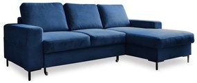 Divano letto angolare in velluto a coste blu scuro (angolo destro) Lofty Lilly - Miuform