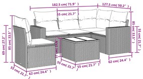 Set divano da giardino 6pz con cuscini grigio chiaro polyrattan