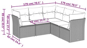 Set Divano da Giardino 5 pz con Cuscini Grigio in Polyrattan