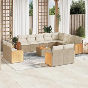 Set divano da giardino 13 pz con cuscini beige in polyrattan