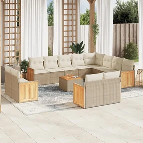 Set divano da giardino 13 pz con cuscini beige in polyrattan