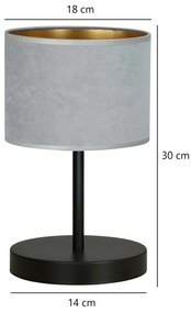 Lampada Da Tavolo 1 Luce Hilde In Acciaio Nero E Paralume In Tessuto Grigio