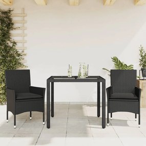 Set Da Pranzo Da Giardino 3 Pz Con Cuscini Polyrattan E Vetro /