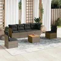 Set Divani da Giardino 7 pz con Cuscini Grigio in Polyrattan 3223554