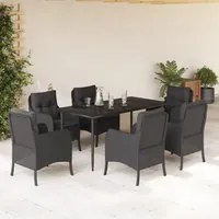 Set da Pranzo da Giardino 7 pz Nero con Cuscini in Polyrattan 3211924