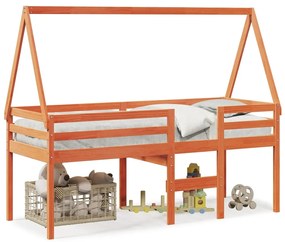 Letto A Soppalco Con Tetto Cera 80x200 Cm İn Legno Di Pino /