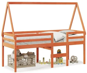 Letto A Soppalco Con Tetto Cera 80x200 Cm İn Legno Di Pino /