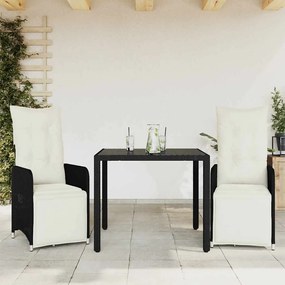 Set Bistrò Da Giardino 3 Pz Con Cuscini İn Polyrattan Nero /