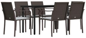 Set Pranzo da Giardino 7 pz con Cuscini in Polyrattan e Acciaio