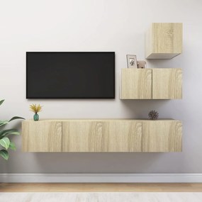 Set Di Mobili Porta Tv 4 Pz Rovere Sonoma İn Legno Multistrato /