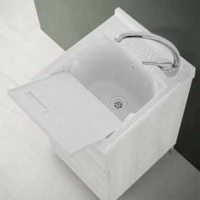 Mobile lavatoio 45x50 cm 1 anta bianco venato con vaschetta in resina