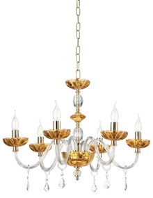 Lampada a sospensione PATRICIA in vetro e cristallo D75 cm Ambra 6 LUCI