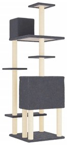 Albero per Gatti con Tiragraffi in Sisal Grigio Scuro 154 cm