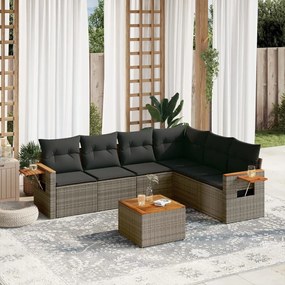 Set divani da giardino 7 pz con cuscini grigio in polyrattan