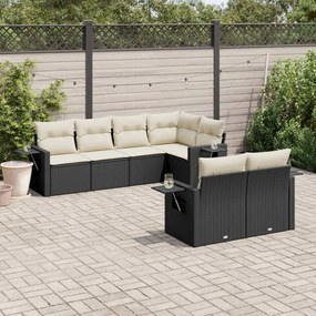 Set divani da giardino con cuscini 7pz nero polyrattan