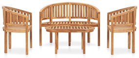 Set salotto da giardino 4 pz design curvo in massello di teak