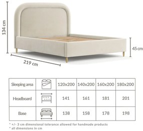 Letto matrimoniale imbottito crema con spazio contenitivo e rete 180x200 cm Mija - Maison de Rêve
