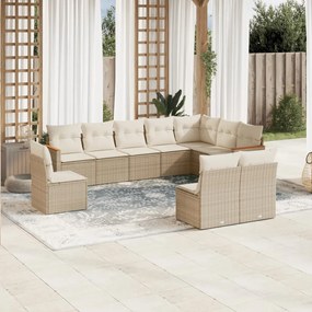 Set divano da giardino 10 pz con cuscini beige in polyrattan