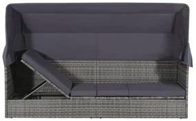 Lettino da giardino con tettuccio grigio 205x62 cm polyrattan