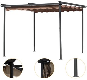 Pergola 3x3 da Giardino Esterno, Top in Poliestere Retrattile Ecrù 180 g/mq, Struttura in Acciaio per Terrazza, Piscina